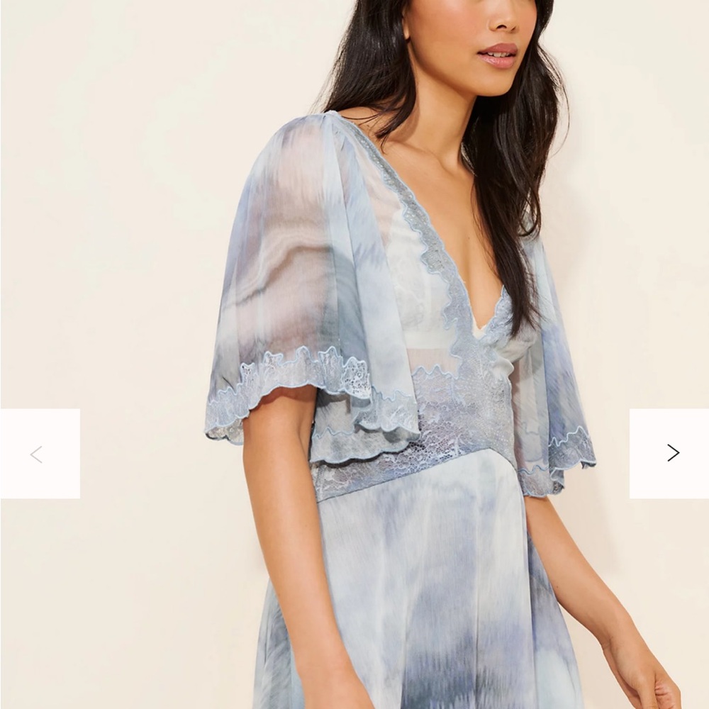 Free People Light Blue Tie-Dye Lace Trim Midi Dress